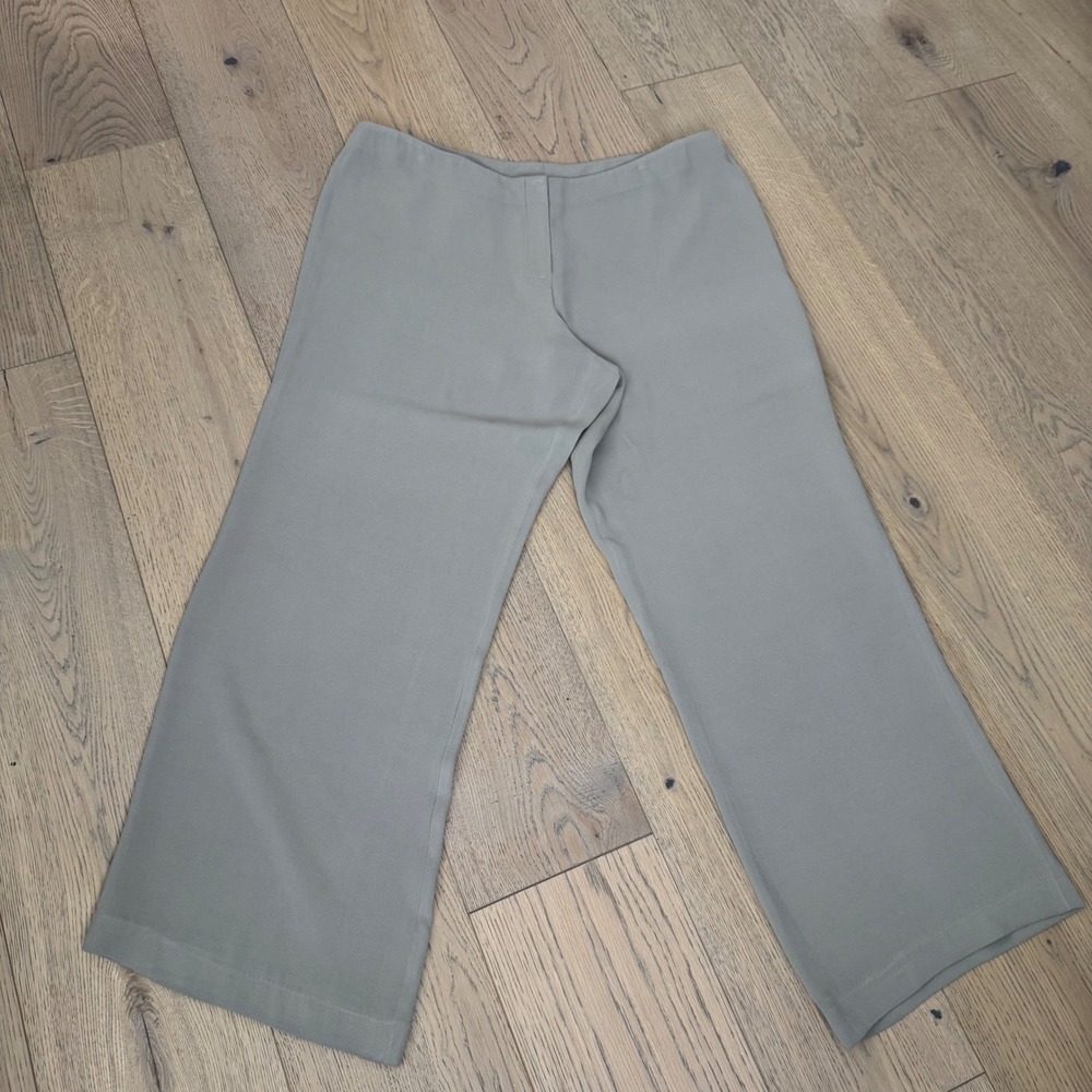 Eileen‎ Fisher Wide Leg Pants Womens XL Taupe Grey Silk Crepe Front Zip Trouser